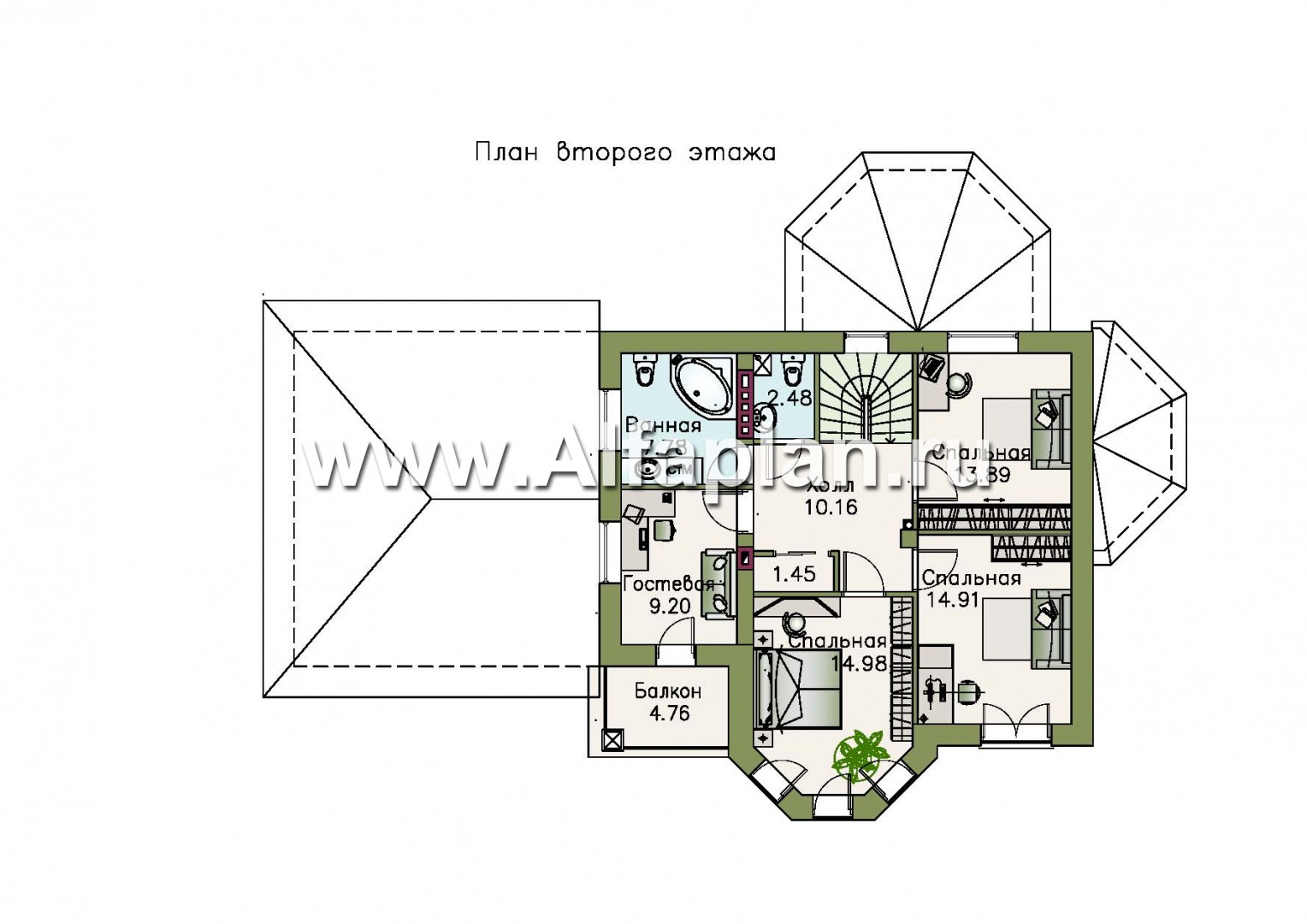 Проекты домов Альфаплан - «Классический»- двухэтажный особняк с эркером и гаражом на два автомобиля - план проекта №2