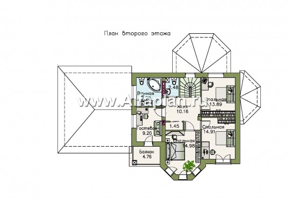 Проекты домов Альфаплан - «Классический»- двухэтажный особняк с эркером и гаражом на два автомобиля - превью плана проекта №2