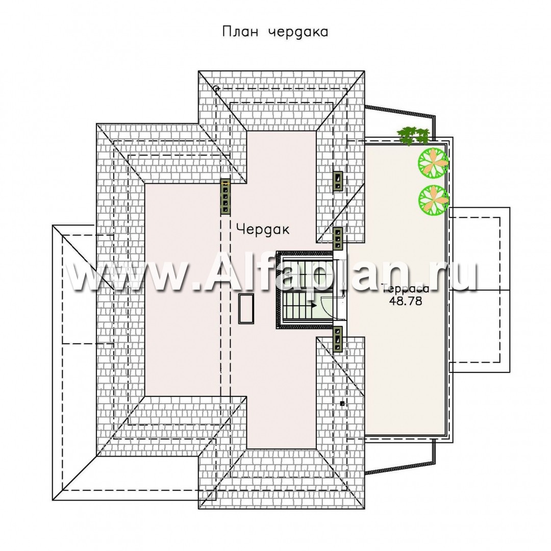 Проекты домов Альфаплан - «Три  семерки»- современный особняк с большими окнами - изображение плана проекта №5