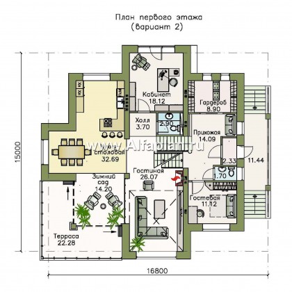 Проекты домов Альфаплан - «Три  семерки»- современный особняк с большими окнами - превью плана проекта №3