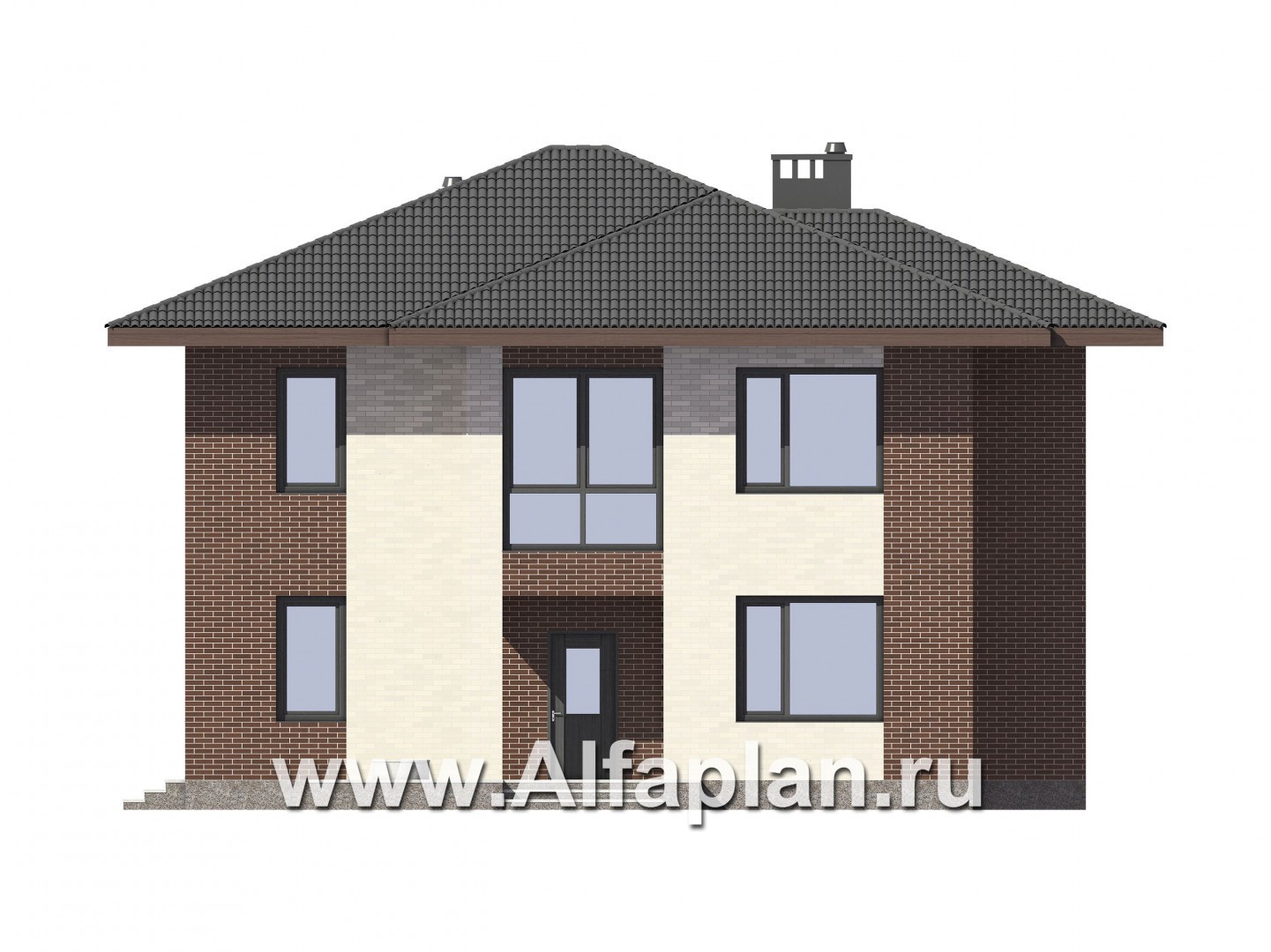 Проекты домов Альфаплан - Двухэтажный комфортный загородный дом. - изображение фасада №1