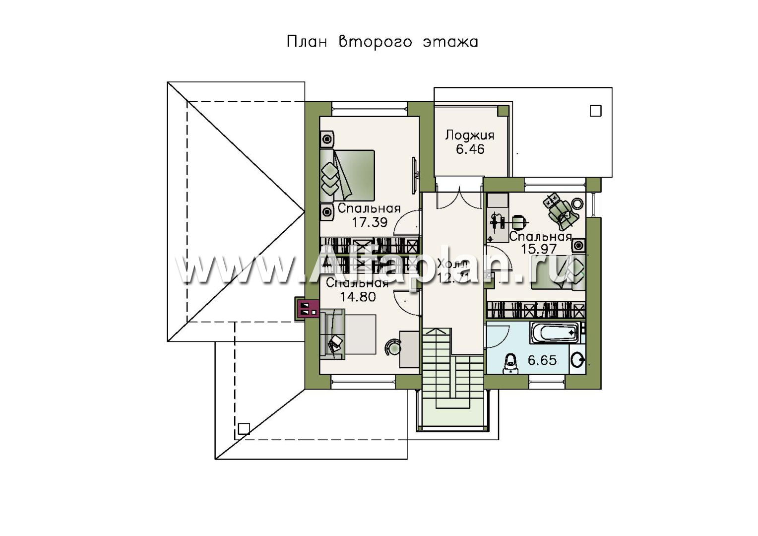 Проекты домов Альфаплан - «Фортуна» - современный коттедж с высокой гостиной - изображение плана проекта №2