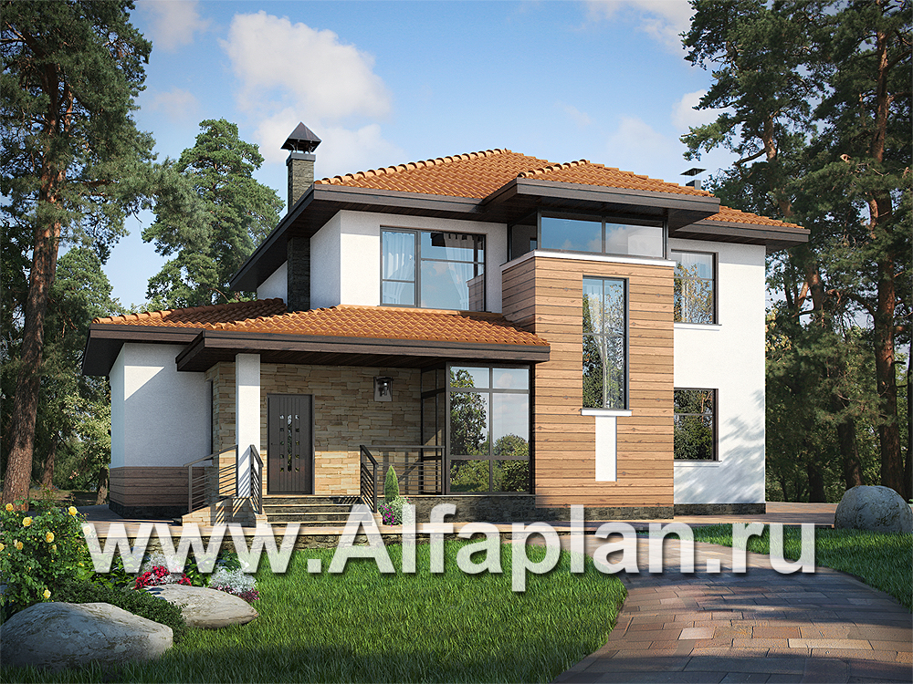 Проекты домов Альфаплан - «Фортуна» - современный коттедж с высокой гостиной - дополнительное изображение №1