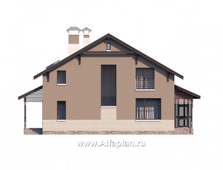 Проекты домов Альфаплан - «Регата» — комфортный загородный дом с двускатной крышей - превью фасада №4
