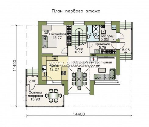 Проекты домов Альфаплан - «Регата» — комфортный загородный дом с двускатной крышей - превью плана проекта №1
