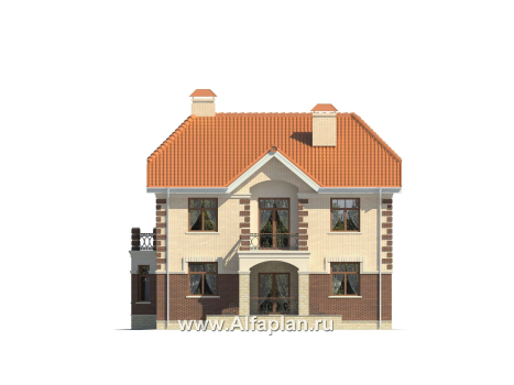 Проекты домов Альфаплан - Кирпичный коттедж в классических традициях - превью фасада №1