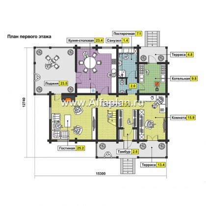 Проекты домов Альфаплан - Комфортный дом из клееного бруса - превью плана проекта №1