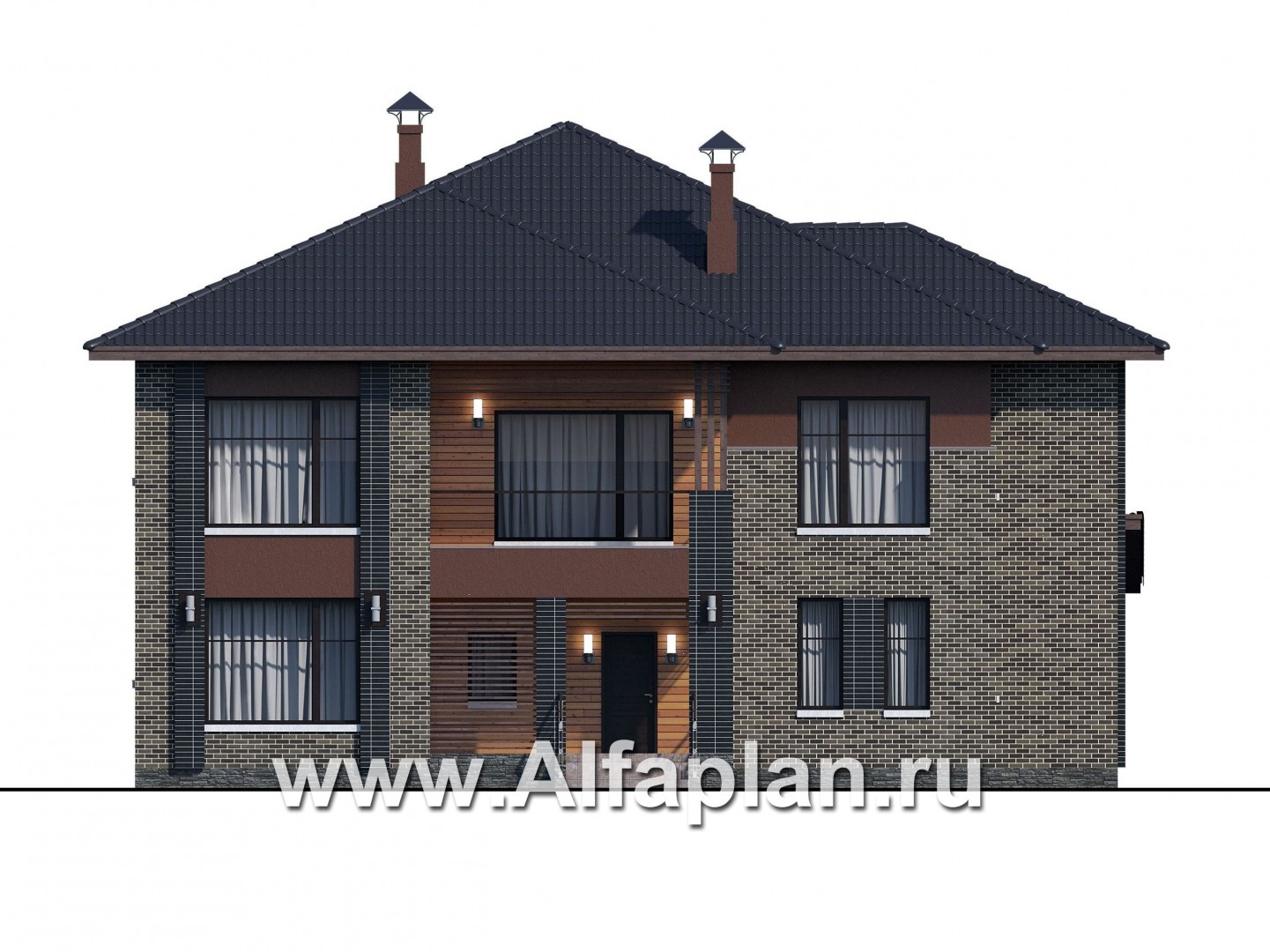 Проекты домов Альфаплан - «Неман» - загородный дом с двусветной гостиной - изображение фасада №1