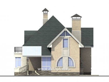Проекты домов Альфаплан - «Новелла» - архитектурная планировка с полукруглым зимним садом - превью фасада №2