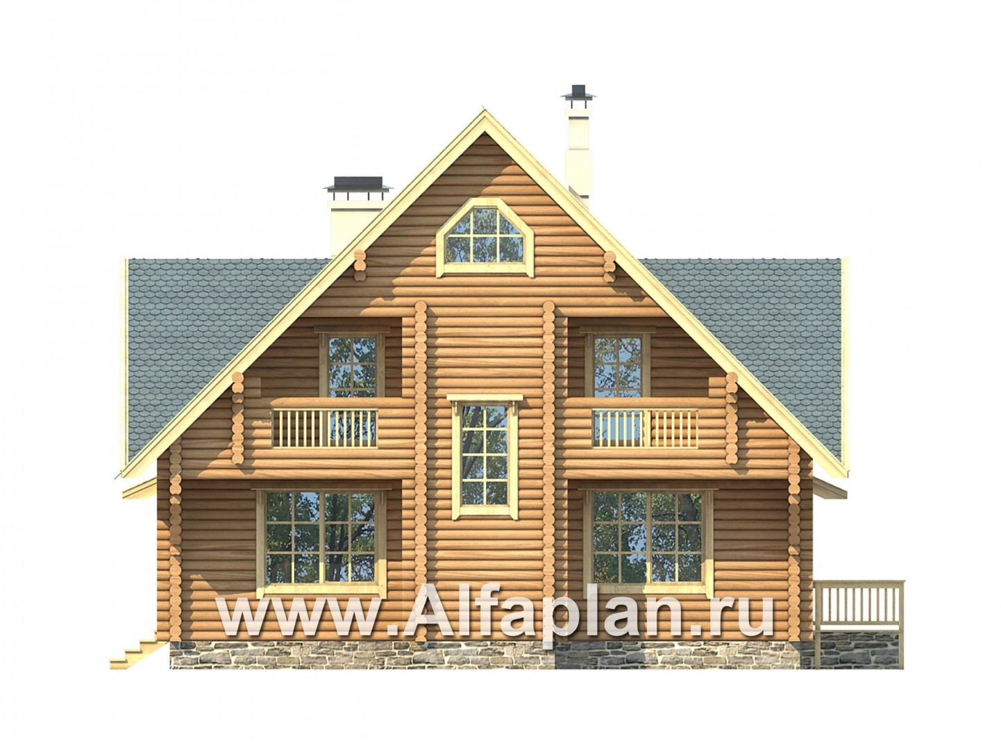 Проекты домов Альфаплан - Традиционный деревянный загородный дом - изображение фасада №2