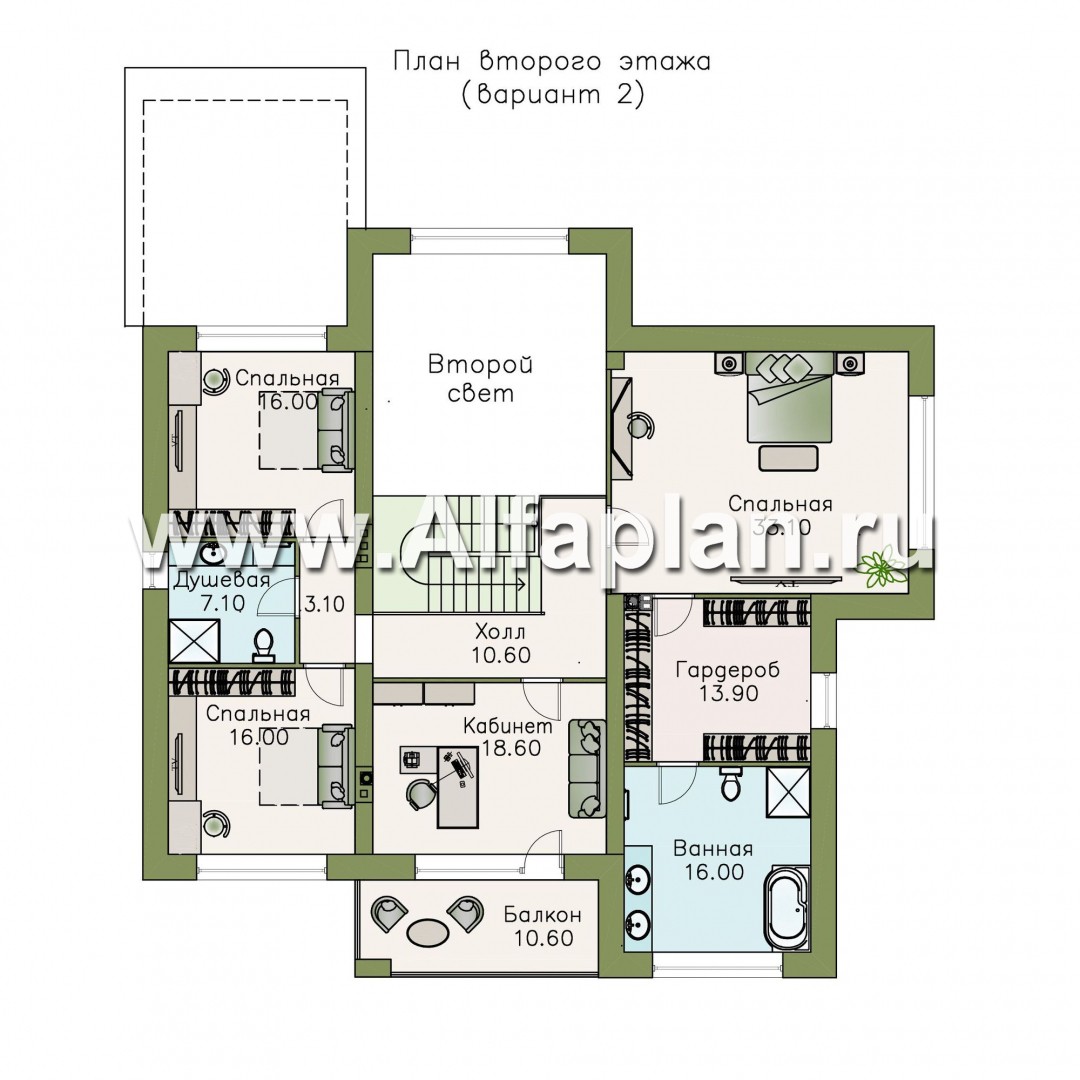 Проекты домов Альфаплан - «Висла» — проект двухэтажного дома, особняк с двусветной столовой, с террасой - изображение плана проекта №3