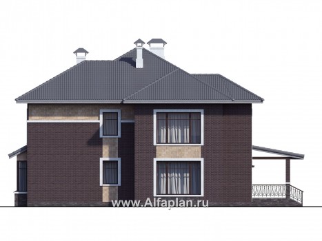 Проекты домов Альфаплан - «Висла» — проект двухэтажного дома, особняк с двусветной столовой, с террасой - превью фасада №2