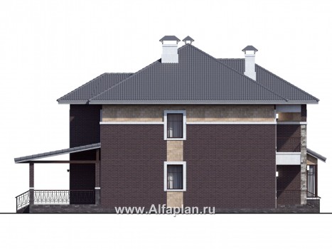 Проекты домов Альфаплан - «Висла» — проект двухэтажного дома, особняк с двусветной столовой, с террасой - превью фасада №3