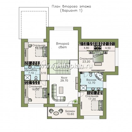 Проекты домов Альфаплан - «Висла» — проект двухэтажного дома, особняк с двусветной столовой, с террасой - превью плана проекта №2