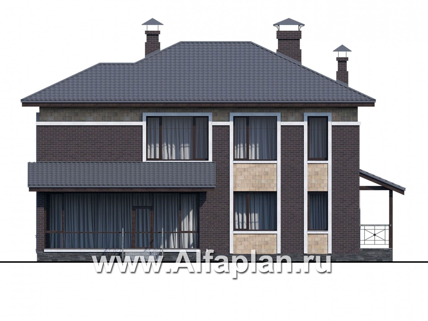 Проекты домов Альфаплан - «Мотив» - стильный двухэтажный коттедж с верандой - изображение фасада №4