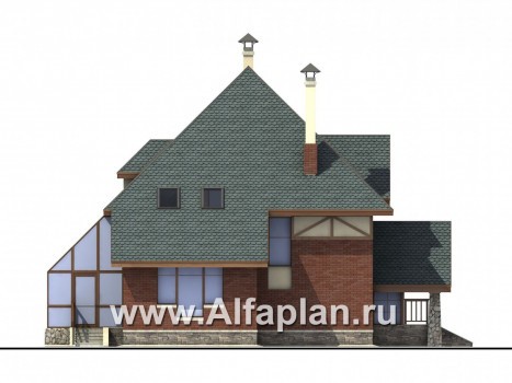 Проекты домов Альфаплан - «Уют» - проект небольшого коттеджа с зимним садом - превью фасада №3