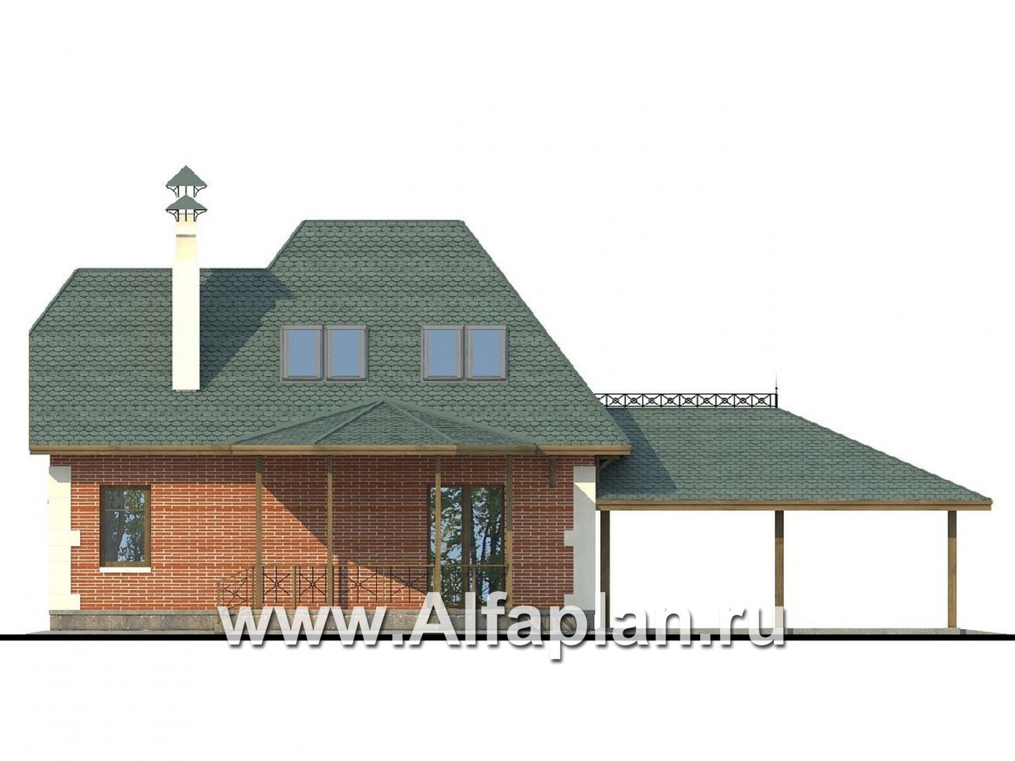 Проекты домов Альфаплан - «Летний вечер» - небольшой коттедж с нaвесом для машин - изображение фасада №4
