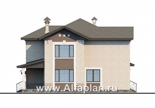 Проекты домов Альфаплан - «Северная корона» - двуxэтажный коттедж с элементами стиля модерн - превью фасада №3