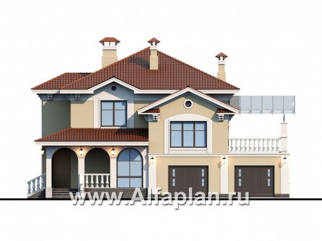 Проекты домов Альфаплан - «Эсперанса» - загородный особняк с террасой над гаражом - превью фасада №1