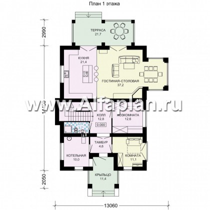Проекты домов Альфаплан - Элегантный двухэтажный коттедж - превью плана проекта №1