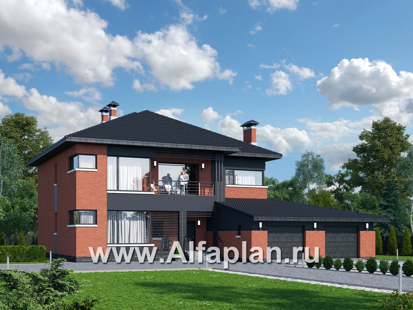 Проекты домов Альфаплан - «Эльба» — современная вилла с угловым остеклением и гаражом - основное изображение
