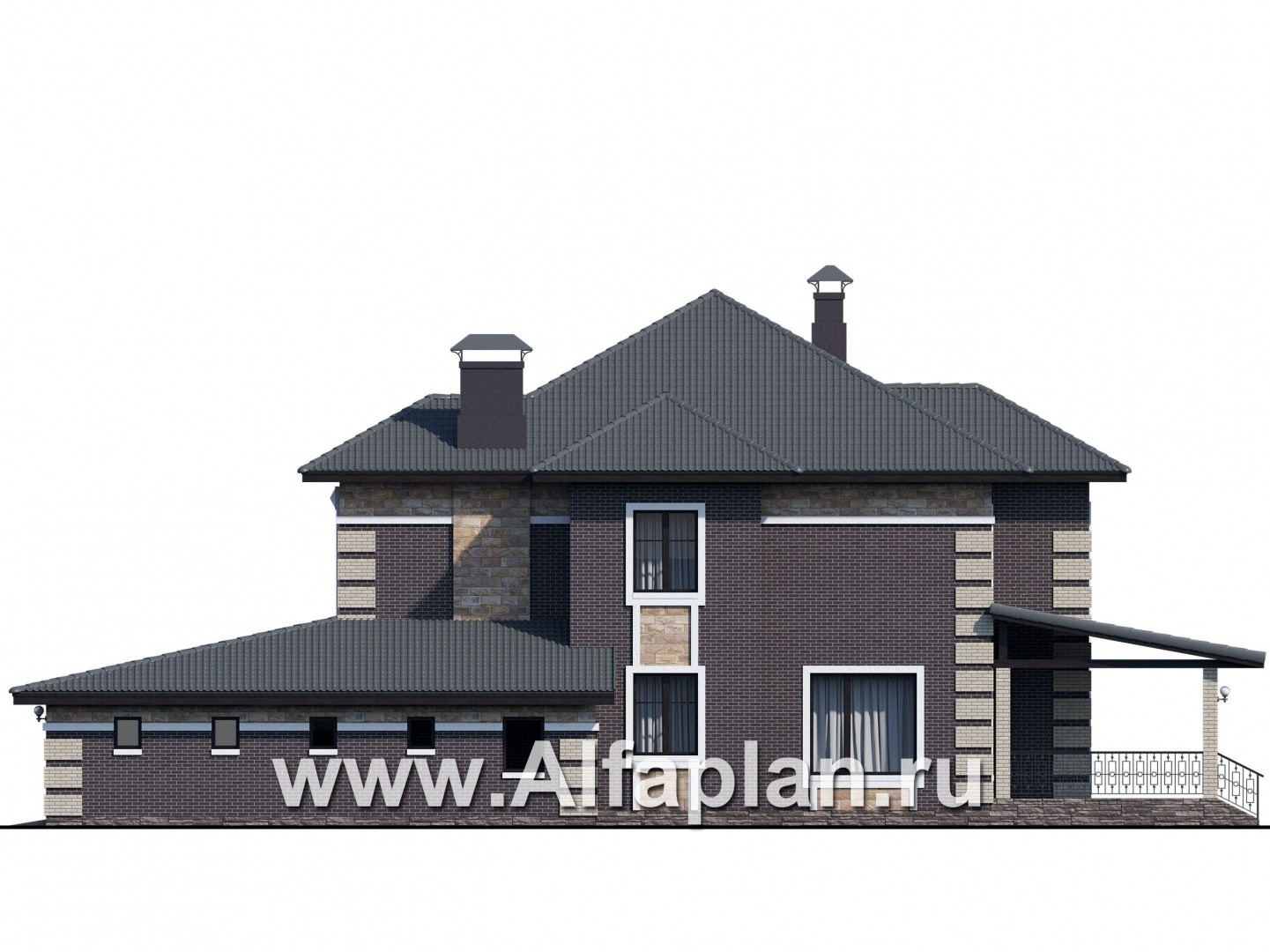 Проекты домов Альфаплан - «Двина» — элегантный особняк с гаражом на два автомобиля - изображение фасада №2