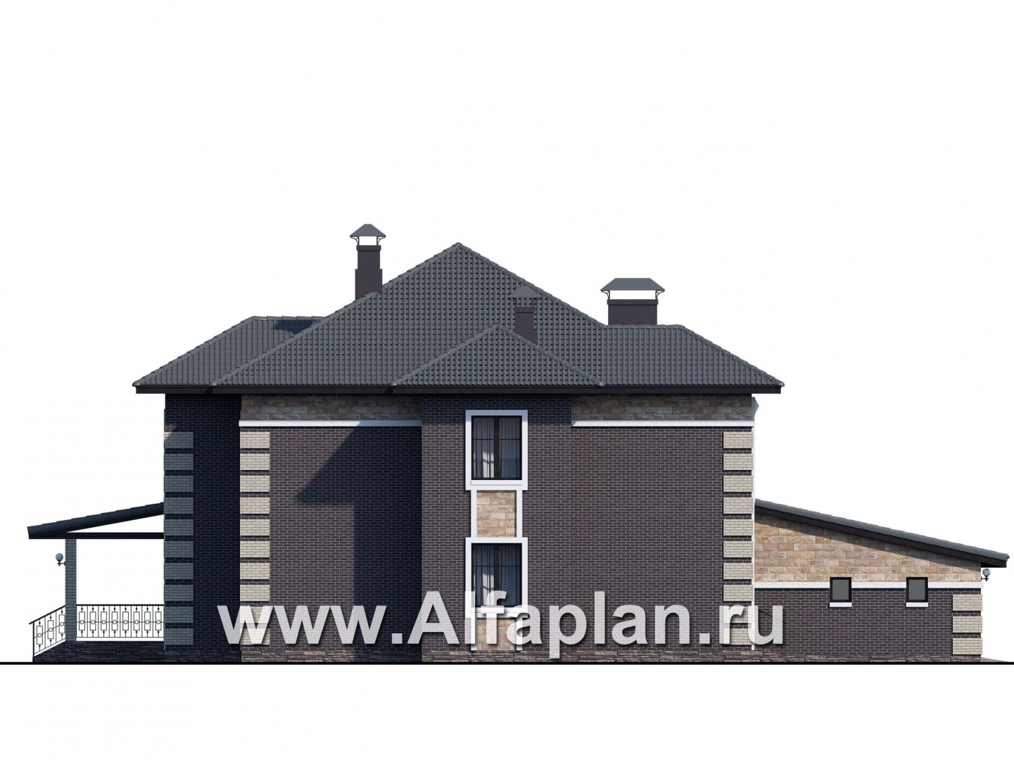 Проекты домов Альфаплан - «Двина» — элегантный особняк с гаражом на два автомобиля - изображение фасада №3