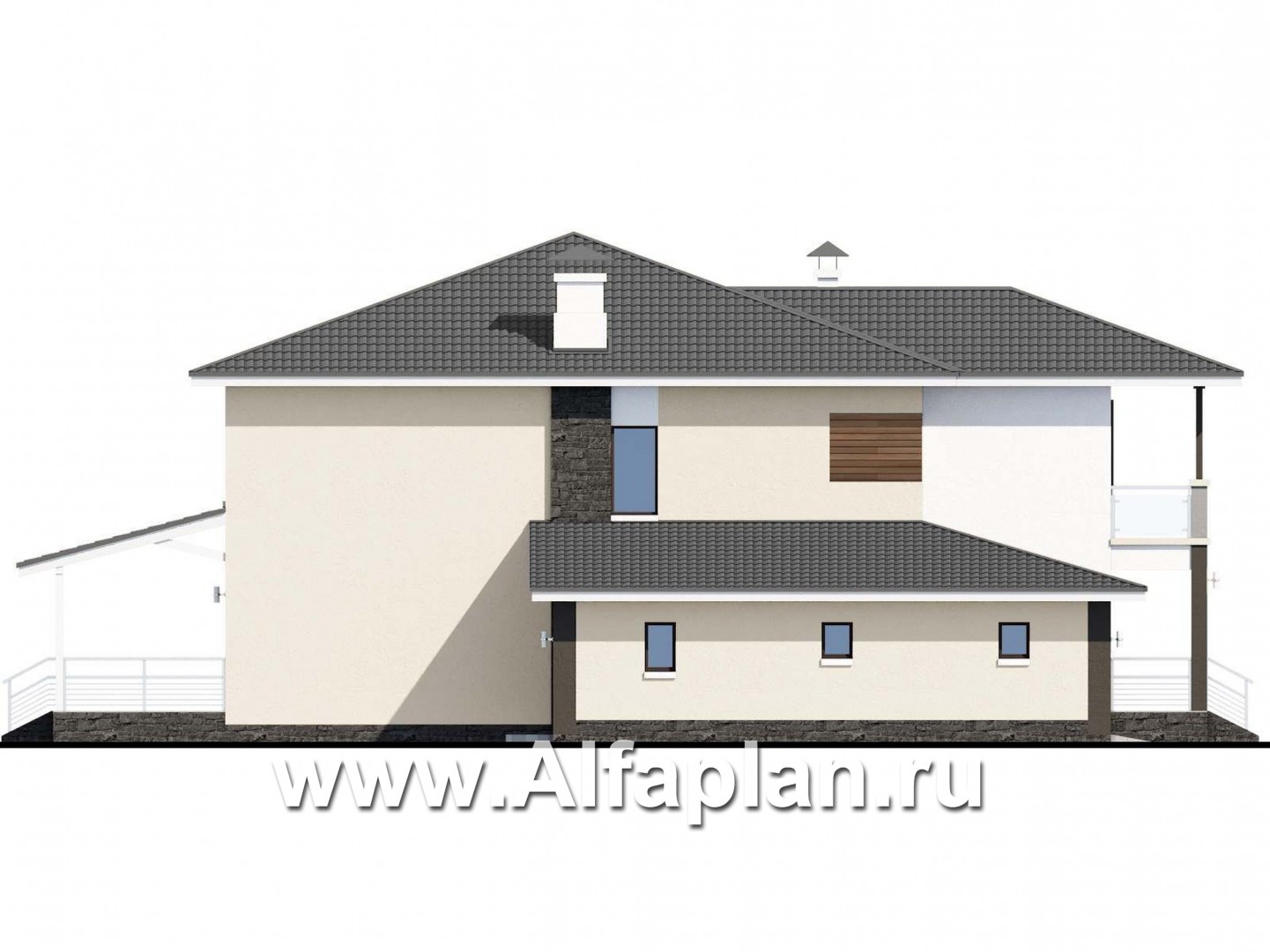 Проекты домов Альфаплан - Двухэтажный коттедж с гаражом и террасой - изображение фасада №3