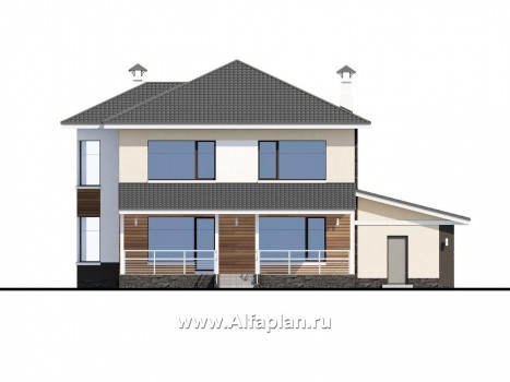 Проекты домов Альфаплан - Двухэтажный коттедж с гаражом и террасой - превью фасада №4