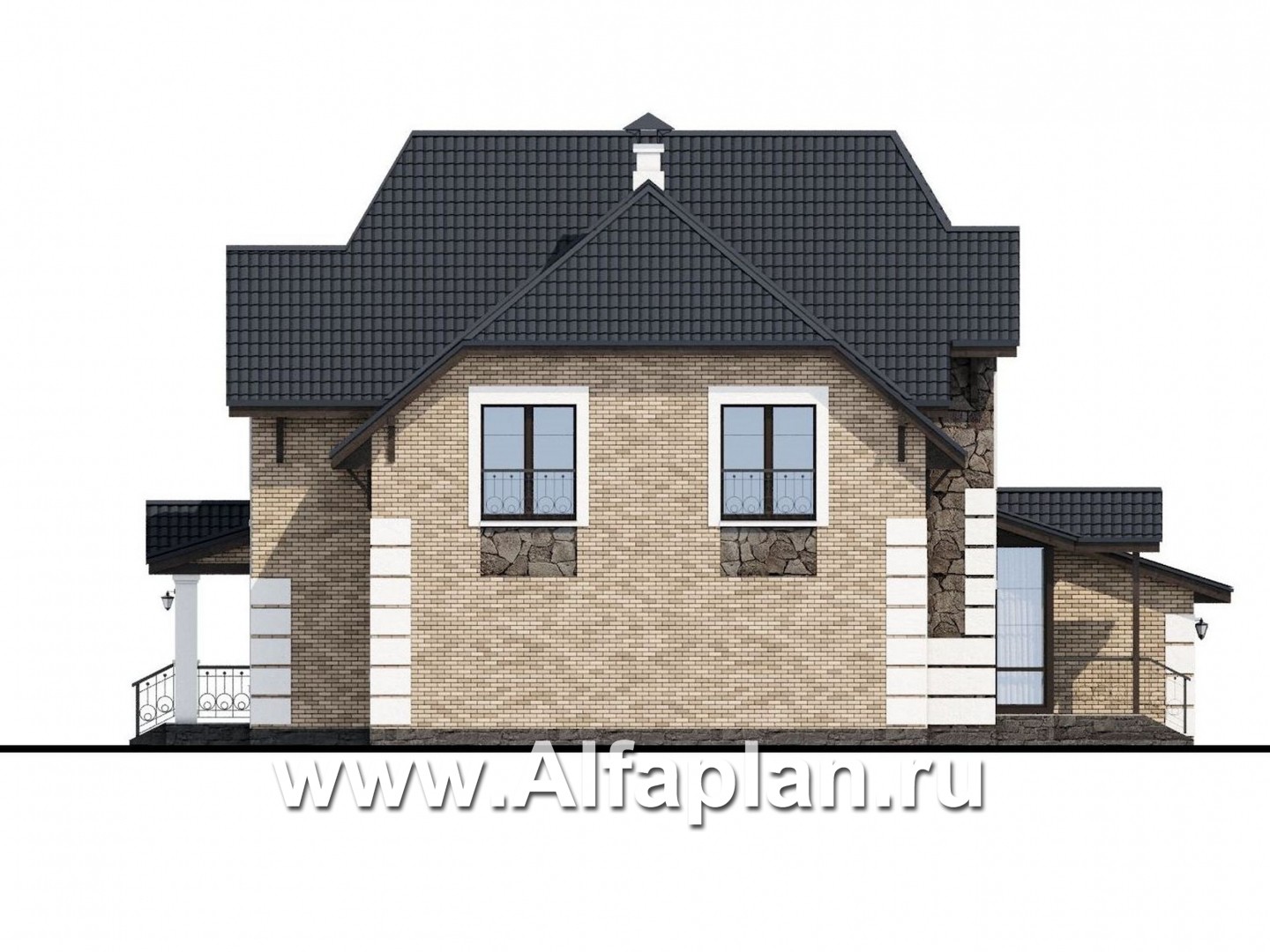 Проекты домов Альфаплан - «Ясная поляна» - проект двухэтажного дома для большой семьи с гаражом на два автомобиля - изображение фасада №3