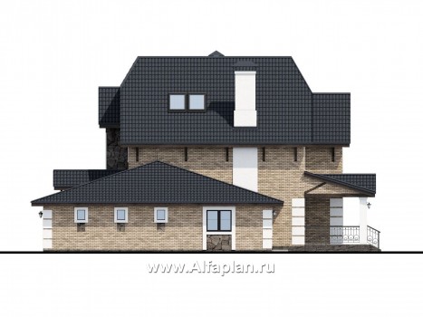 Проекты домов Альфаплан - «Ясная поляна» - проект двухэтажного дома для большой семьи с гаражом на два автомобиля - превью фасада №2