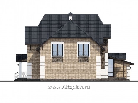 Проекты домов Альфаплан - «Ясная поляна» - проект двухэтажного дома для большой семьи с гаражом на два автомобиля - превью фасада №3