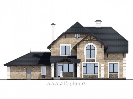 Проекты домов Альфаплан - «Ясная поляна» - проект двухэтажного дома для большой семьи с гаражом на два автомобиля - превью фасада №4