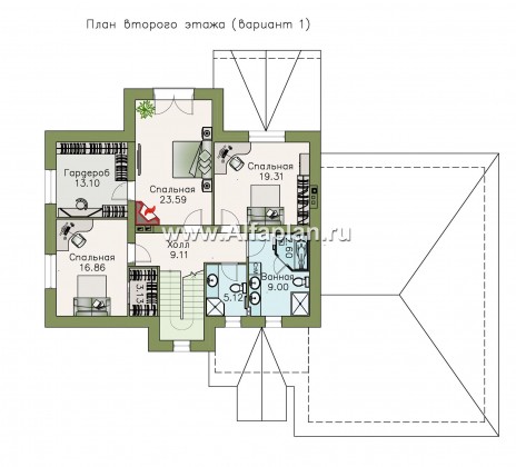 Проекты домов Альфаплан - «Ясная поляна» - проект двухэтажного дома для большой семьи с гаражом на два автомобиля - превью плана проекта №2