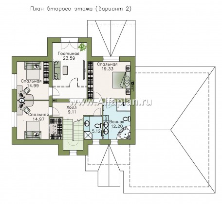 Проекты домов Альфаплан - «Ясная поляна» - проект двухэтажного дома для большой семьи с гаражом на два автомобиля - превью плана проекта №3