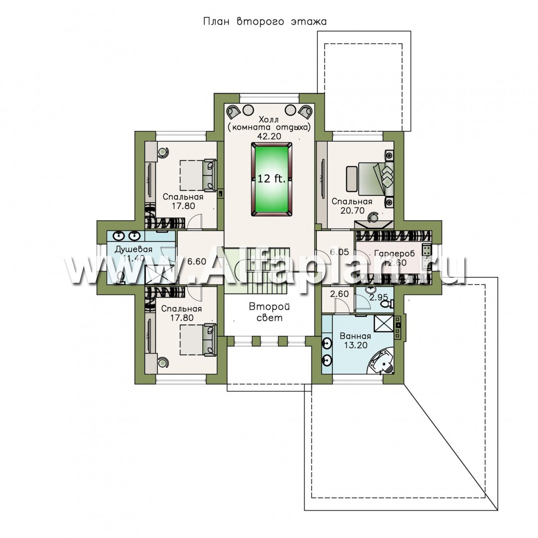 Проекты домов Альфаплан - «Рейн» — просторный современный коттедж  с большим гаражом - изображение плана проекта №2