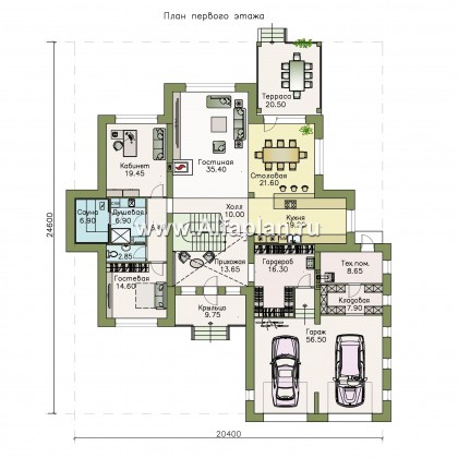 Проекты домов Альфаплан - «Рейн» — просторный современный коттедж  с большим гаражом - превью плана проекта №1