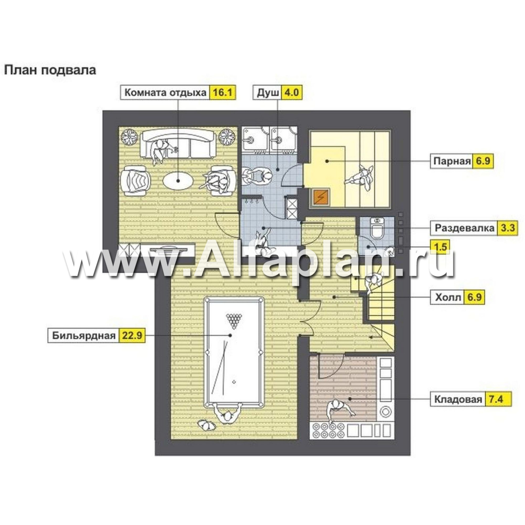 Проекты домов Альфаплан - Трехэтажный коттедж с угловым витражом - план проекта №1