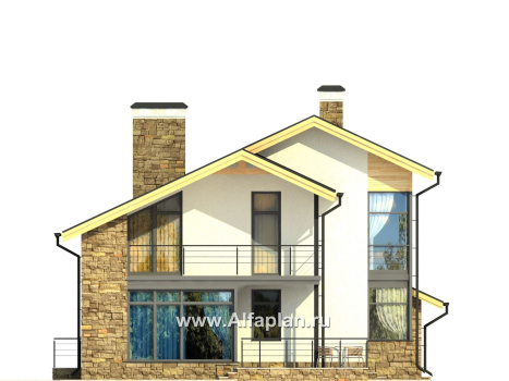 Проекты домов Альфаплан - Трехэтажный коттедж с угловым витражом - превью фасада №2