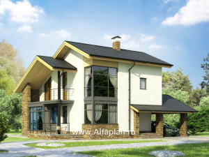 Проекты домов Альфаплан - Трехэтажный коттедж с угловым витражом - превью основного изображения