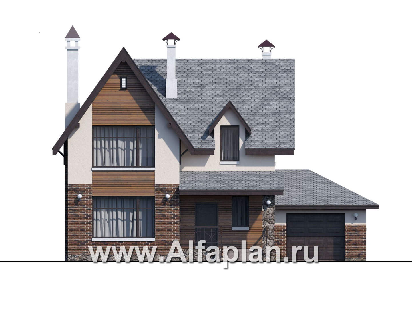 Проекты домов Альфаплан - «Стелла» - стильный дом с гаражом для маленького участка - изображение фасада №1