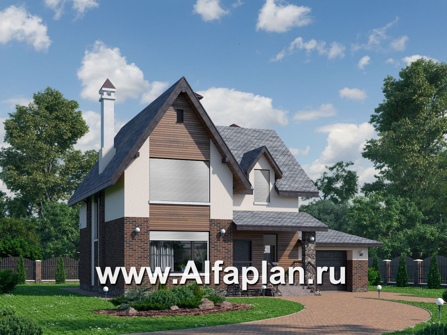 Проекты домов Альфаплан - «Стелла» - стильный дом с гаражом для маленького участка - дополнительное изображение №1