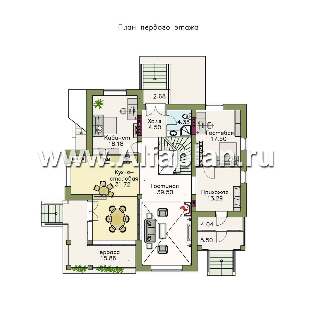 Проекты домов Альфаплан - «Голицын» - коттедж с двусветной гостиной и цоколем - план проекта №2