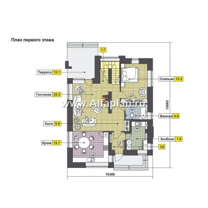 Проекты домов Альфаплан - Двухэтажный дом с шатровой кровлей - превью плана проекта №1