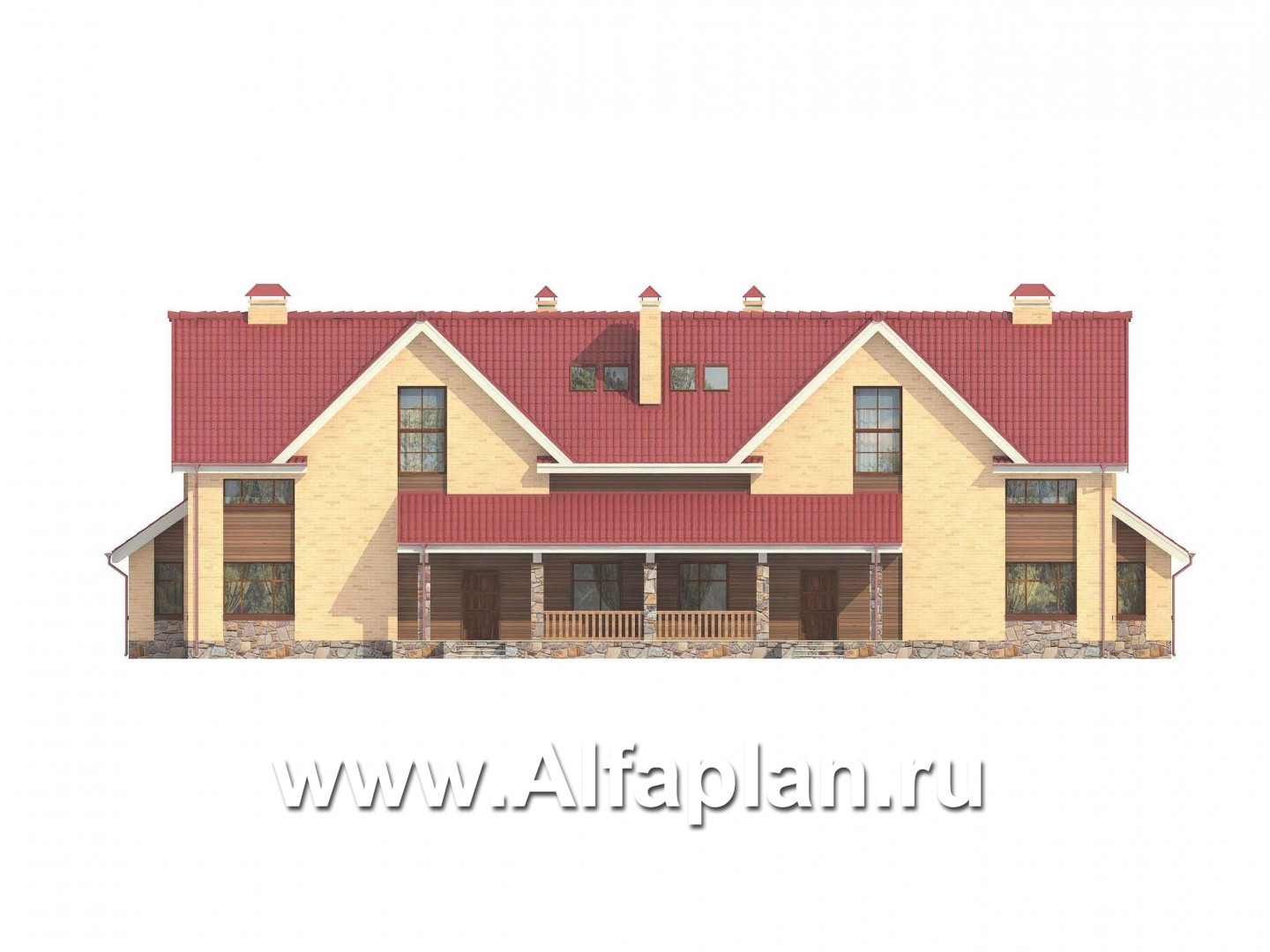 Проекты домов Альфаплан - Дом на две семьи из крупноформатных блоков - изображение фасада №3