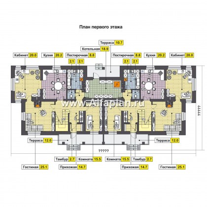 Проекты домов Альфаплан - Дом на две семьи из крупноформатных блоков - превью плана проекта №1