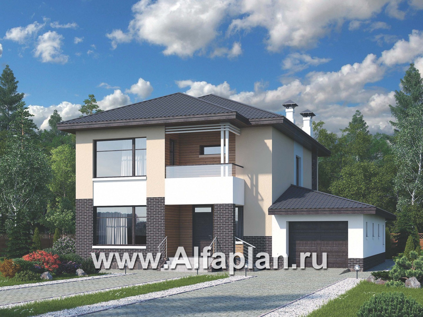 Проекты домов Альфаплан - «Ирида» - стильный современный дом с гаражом - дополнительное изображение №1