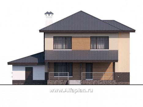 «Ирида» - проект двухэтажного дома с балконом и с террасой, планировка с кабинетом на 1 эт, с гаражом на 1 авто - превью фасада дома