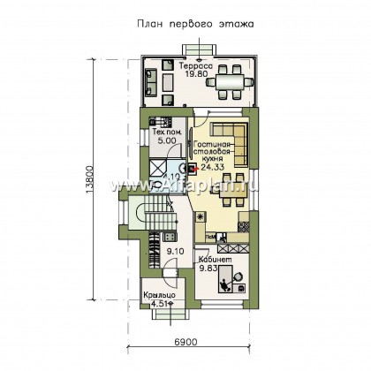 Проекты домов Альфаплан - «Арс» - дом с односкатной кровлей для узкого участка - превью плана проекта №1
