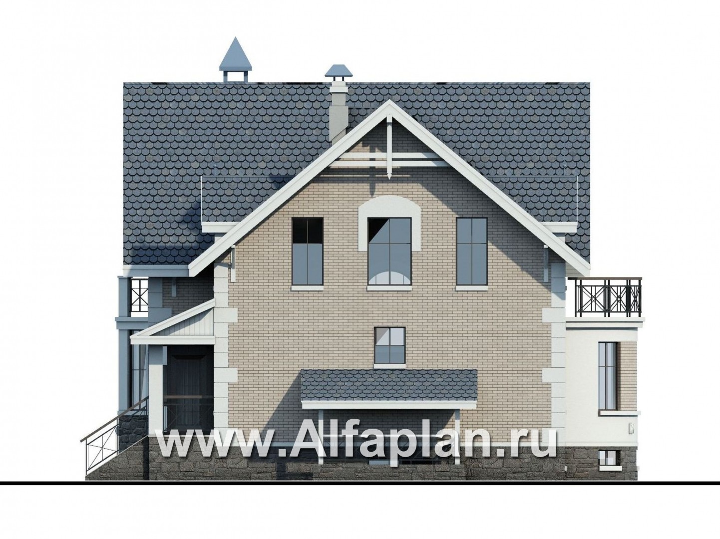 «Стелла»- проект дома с мансардой, с террасой, с цокольным этажом, в английском стиле - фасад дома